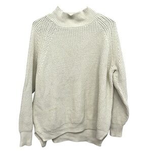 Chunky Mock Neck Sweater L‎ Cream Ribbed Knit Cozy Minimalist Capsule READ